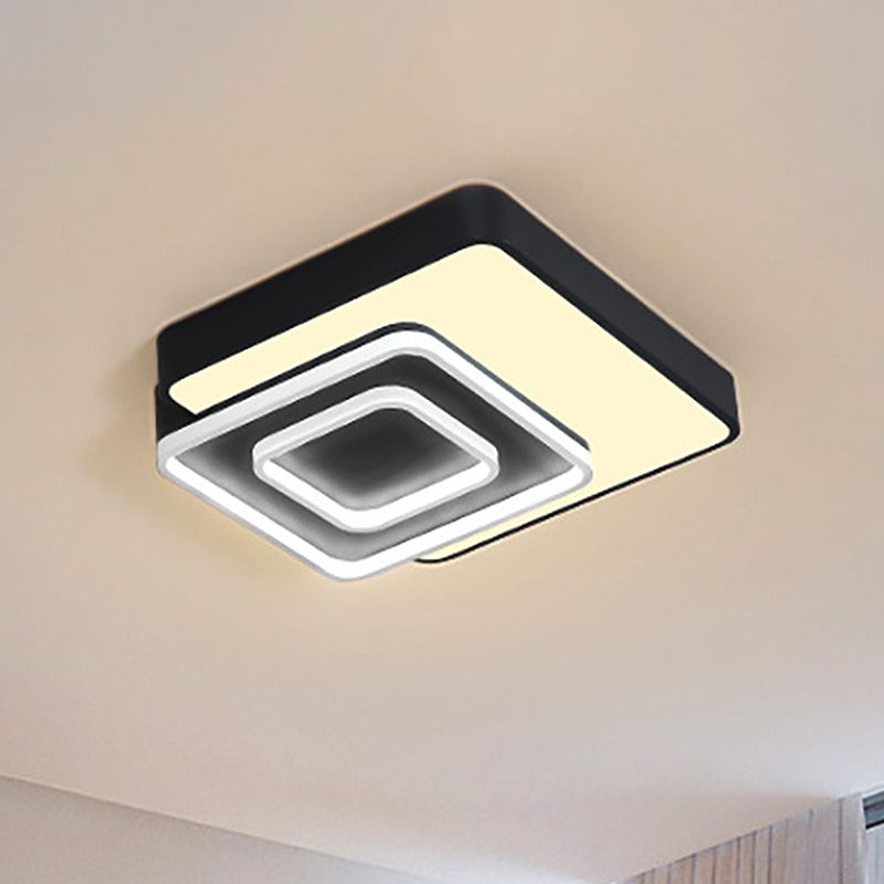 Black Square Flush Mount Lighting Contemporary Led 15"/19" Wide Acrylic Flush Mount Light Fixture in White/Warm Light