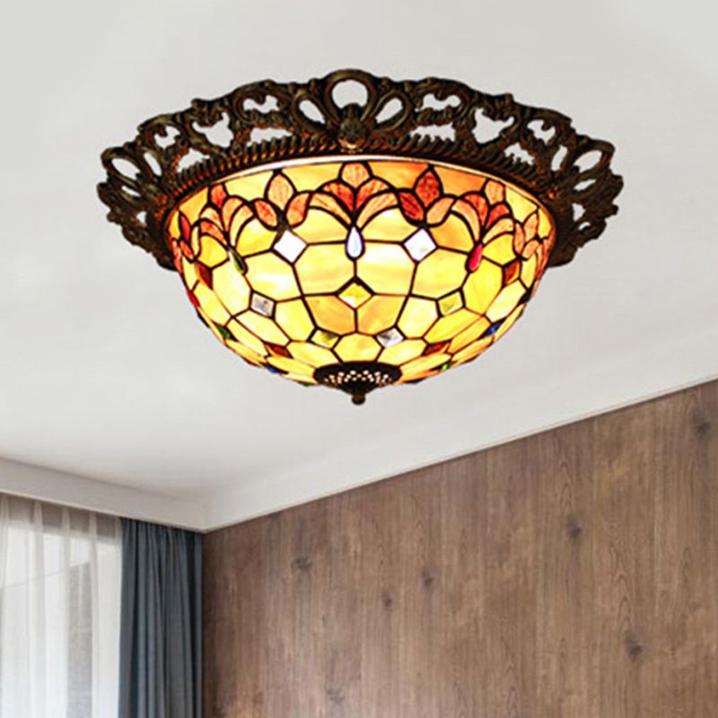 Plafonnier perlé coquille méditerranéenne 3 lumières éclairage encastré en laiton pour chambre à coucher