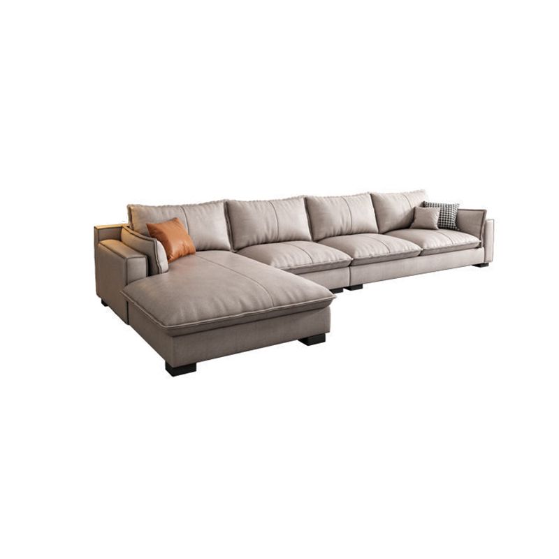 Faux Leather Contemporary Style Square Arm Sectional with Pillows