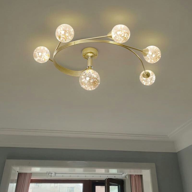 Metal Ball Shade Flush Ceiling Light Modern Style Multi Lights Flush Mount Fixture in Gold