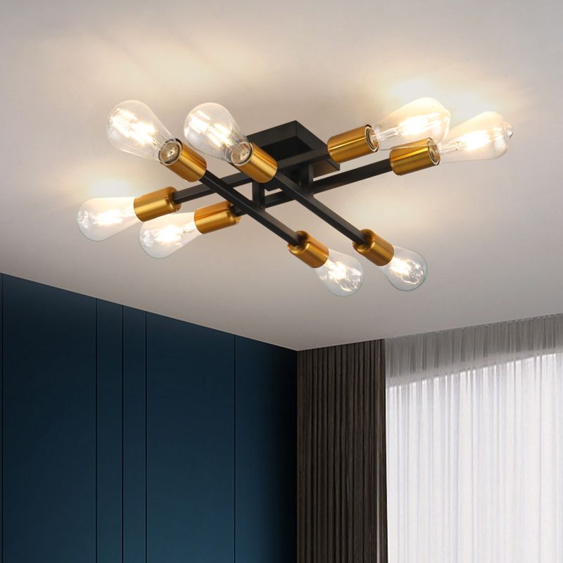 Industrial Linear Semi Mount Lighting Metal Ceiling Mount Light Fixture