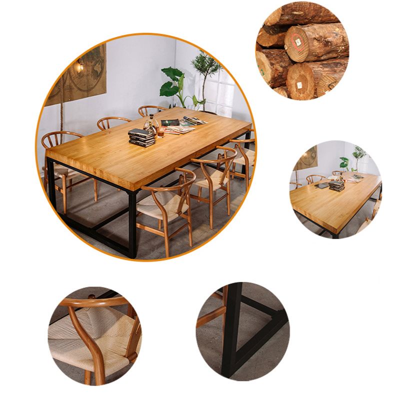 Solid Wood Top Dining Table Industrial Rectangle Table with Trestle Base