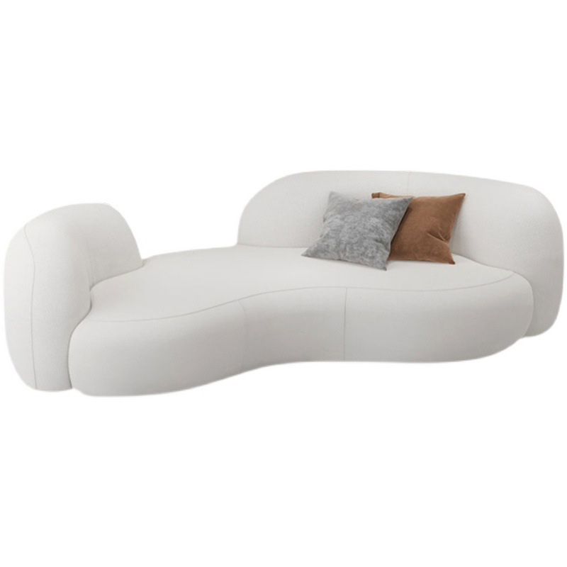 Contemporary White Wool Curved Sofa Sloped Arm Sofa for Living Room