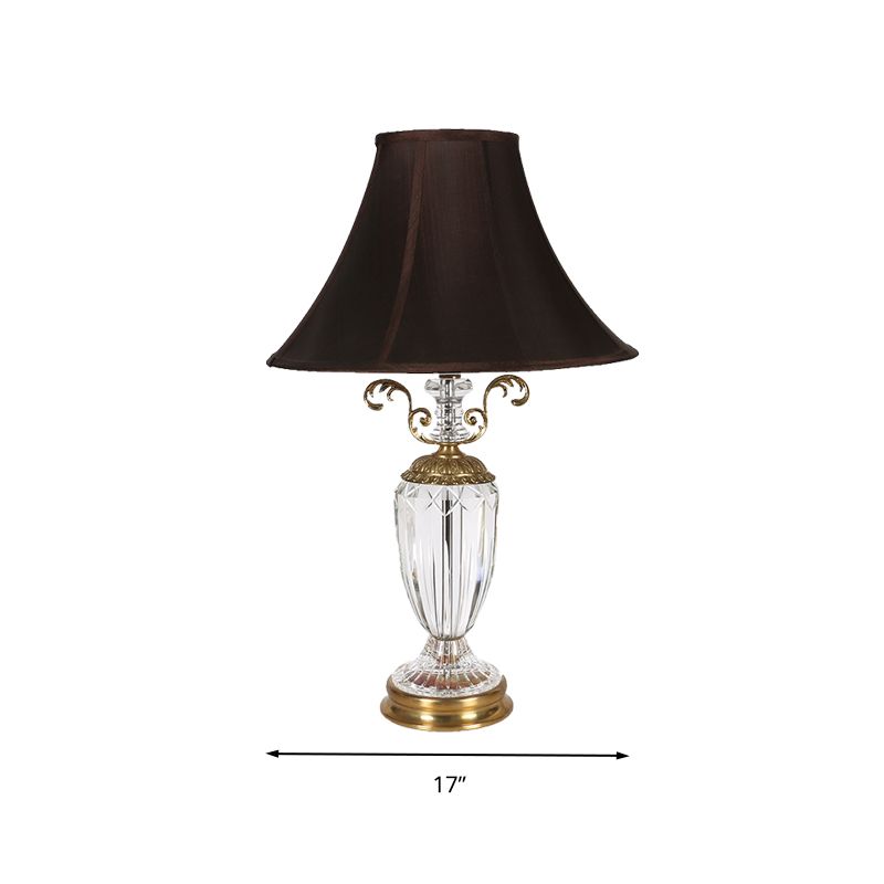 1 Light Bedroom Crystal Night Lamp Simple Black Nightstand Light with Conical Fabric Shade