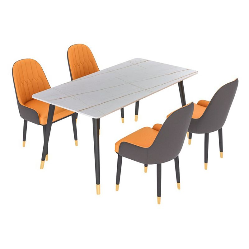 Metal 4 Legs Dining Table Modern Rectangle Stone Top Dining Table for Living Room