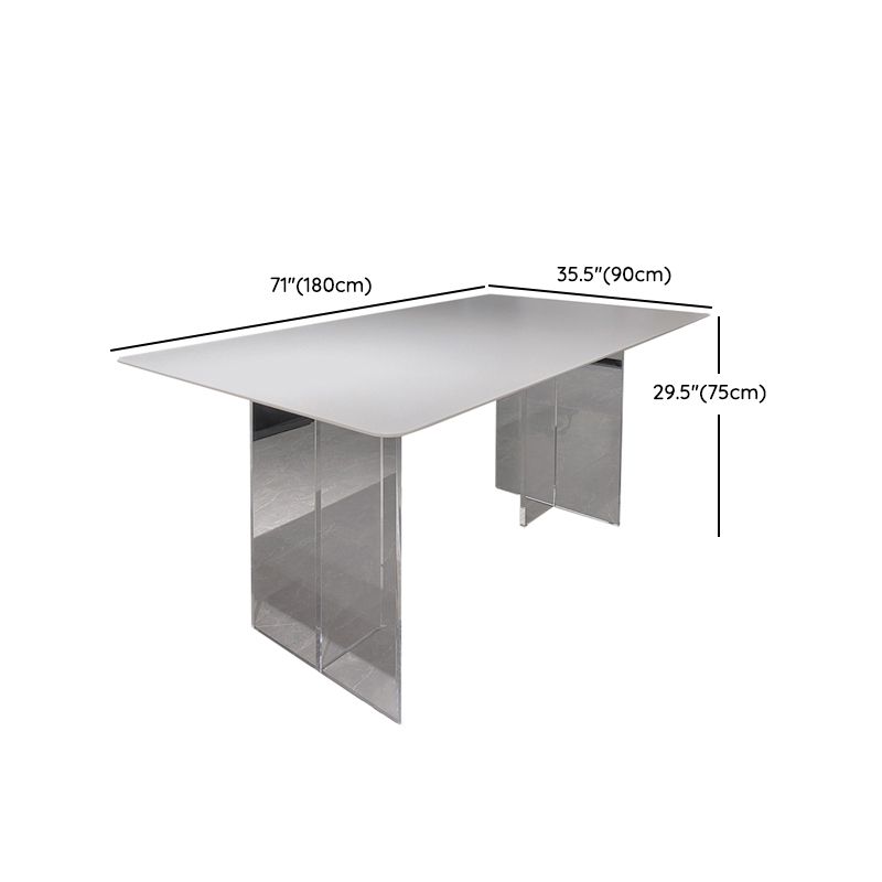 Contemporary White Rectangular Stone Dining Table with Acrylic Base