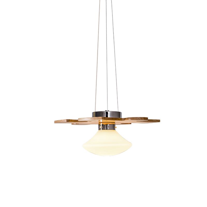 Suspension de puzzle en bois en bois Light Modern 1 Light Hanging Lamp Kit avec ombre en verre à la crème de champignons