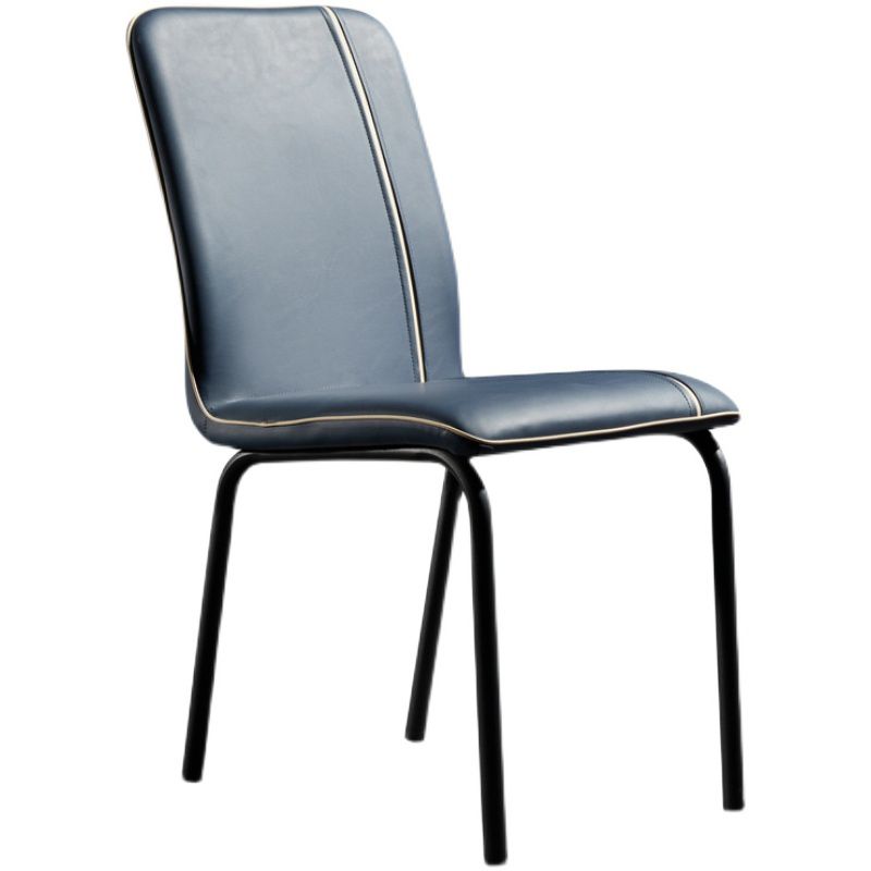 Silla de comedor de cuero de estilo moderno, silla sin brazos de cocina con patas de metal