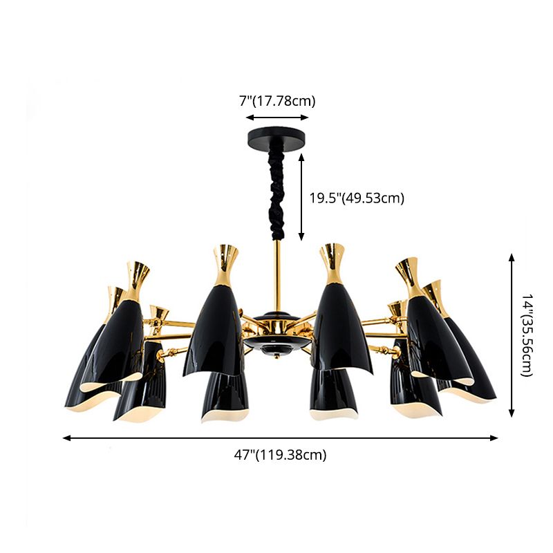 Metal Shaded Chandelier Light Fixture Modern Style Pendant Light Fixture in Black