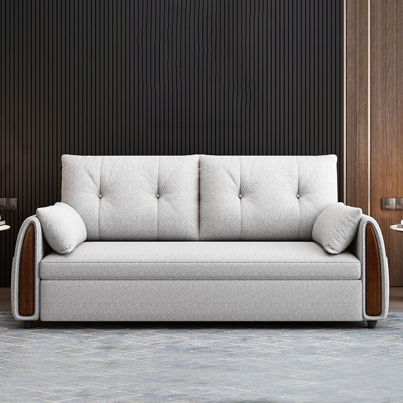 Linen Square Sofa Bed Slipcovered Tufted Back Sofa with Storage in Grey
