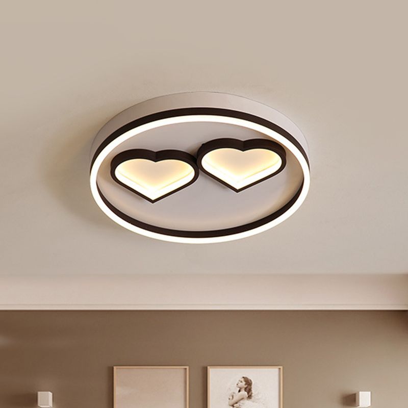 Contemporary Heart Shape Ceiling Mount Acrylic Led Bedroom Flushmount Light in Warm / White Light, Coffee
