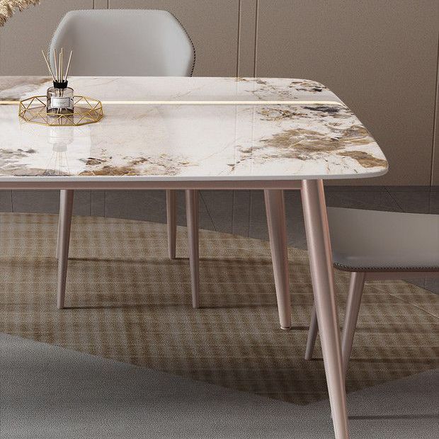 Modern White Stone Rectangular Kitchen Dining Table for Dining Hall