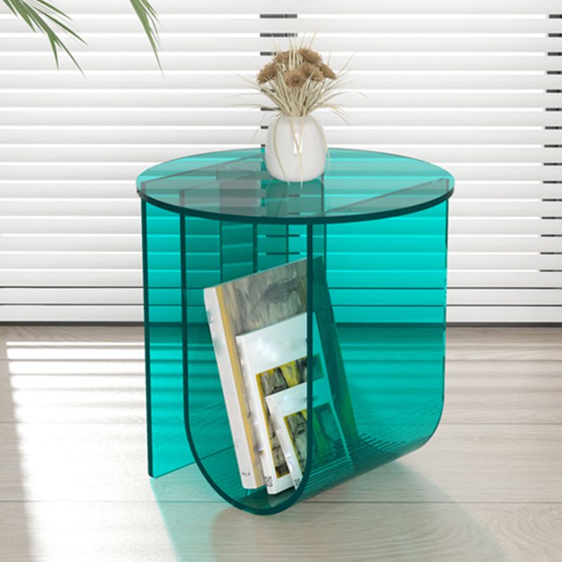 Modern Acrylic Round End Table Abstract Base Side Table with Storage