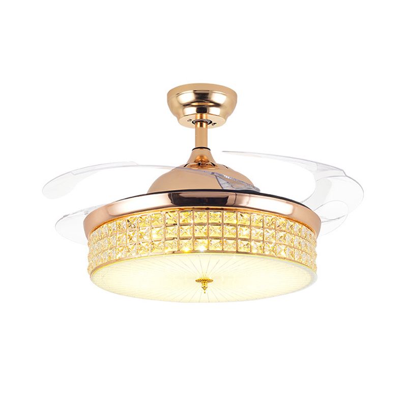 Kristallrockende Deckenventilator leichte zeitgenössische LED -Decke montiert in Gold mit 4 Acrylblättern