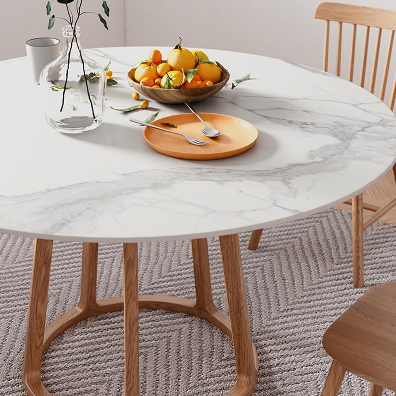 Solid Wood Pedestal Dining Table Modern Round Dining Table in White