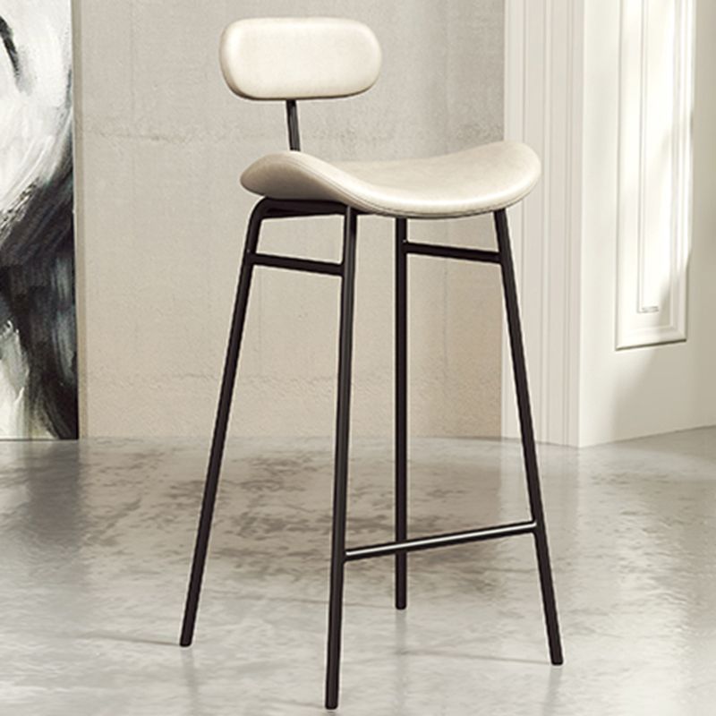Faux Leather Bar Stools Scandinavian Low Back Armless Barstool with 4 Iron Legs