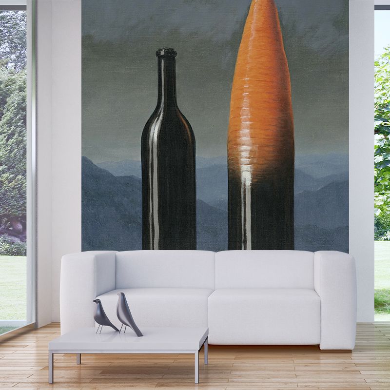 Rene the Explanation Wall Mural in Orange-Black Surrealism Wall Art for Living Room