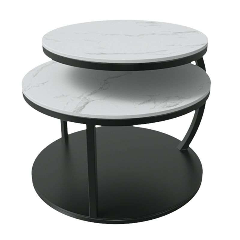 Contemporary Coffee Table Round Stone Top Extendable Coffee Cocktail Table