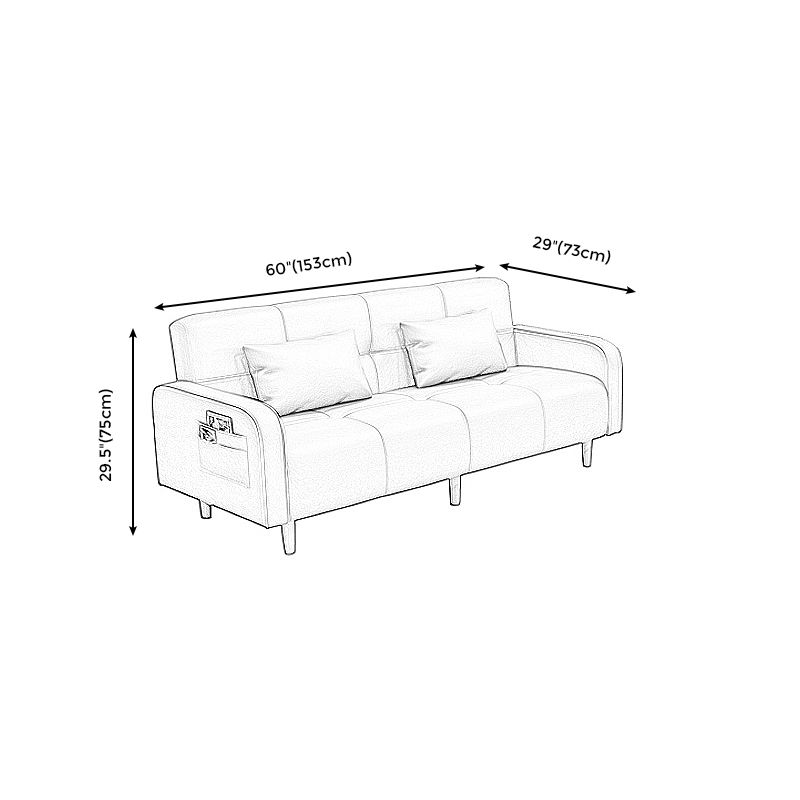 Modern Square Arm Standard Sofa Bed Dual Purpose Sofa with Bolster Pillows for Living Room