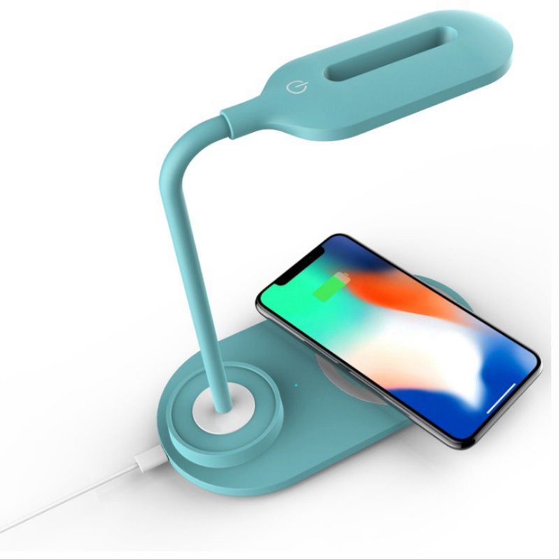 Lampada da tavolo oblunga per caricabatterie per telefono wireless Lampada da lettura a LED da comodino in plastica Macaron