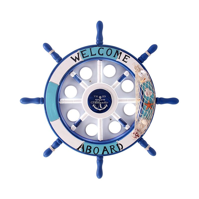 8-Head Boys Bedroom Flush Light Kid Blue/White/Yellow LED Ceiling Mounted Lamp with Rudder Wood Shade, White/3 Color Light