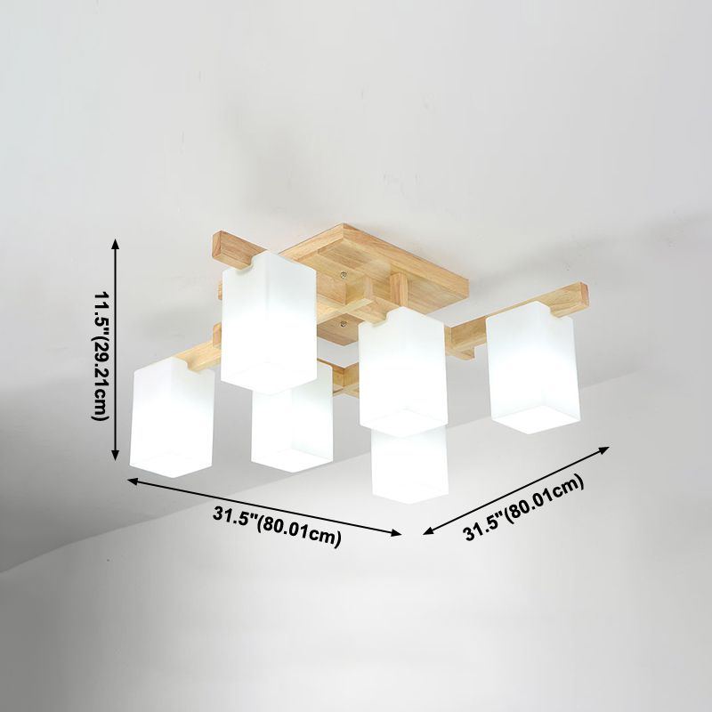 Plafonnier Semi-encastré géométrique en verre, plafonnier en bois de Style concis moderne pour salon