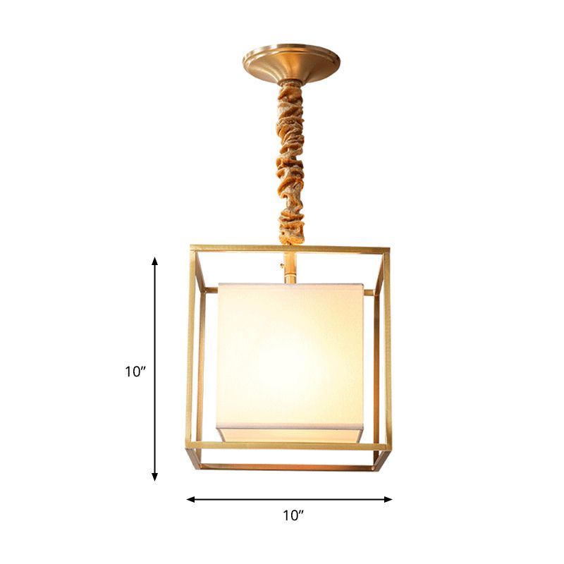 Square Fabric Light Light Traditional 2/3/4 Lumières Lumières de plafond de salle à manger avec cadre cubique doré, 10 "/ 12" / 16 "de largeur