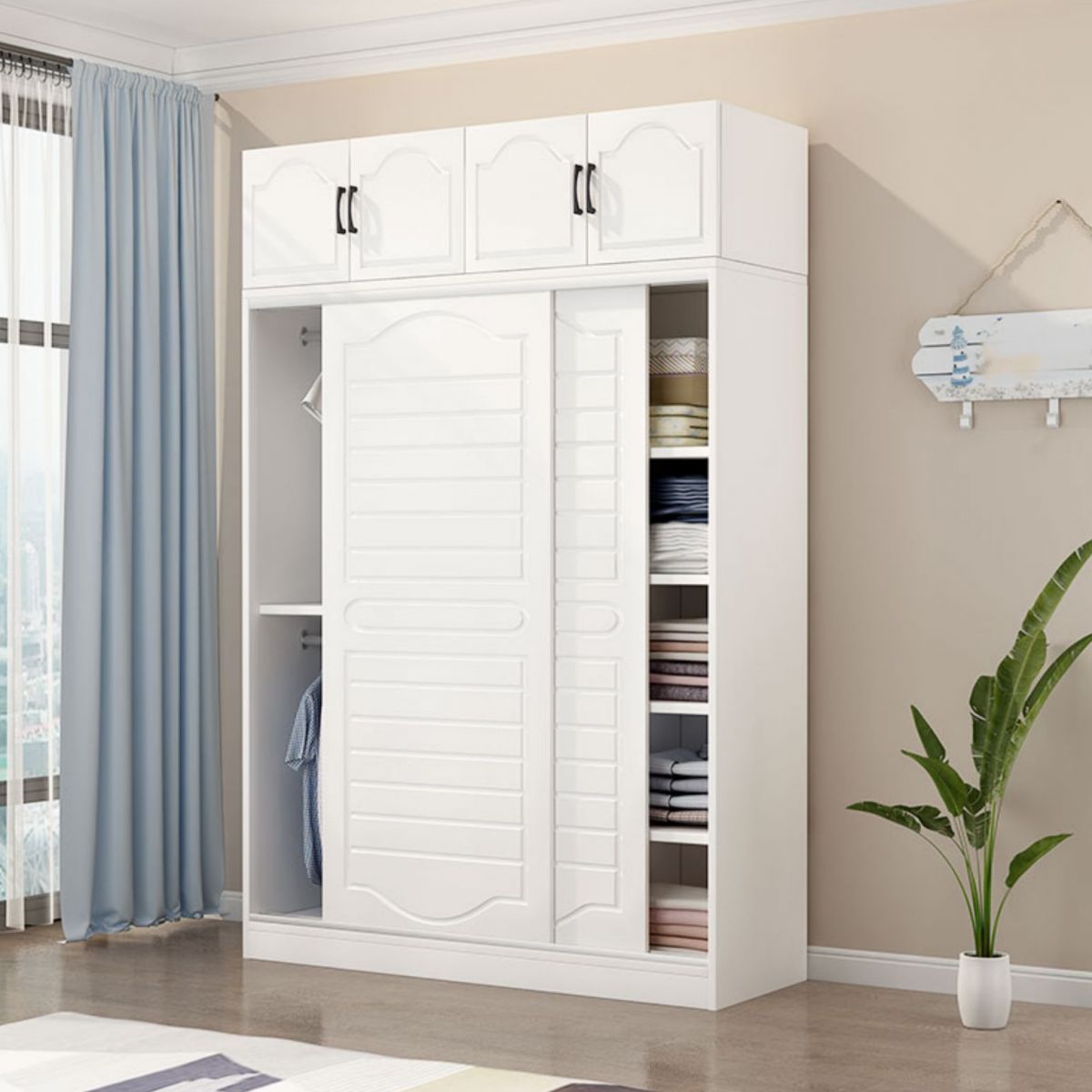 Modern White Wood Frame Wardrobe Freestanding Wardrobe with Soft Close Doors