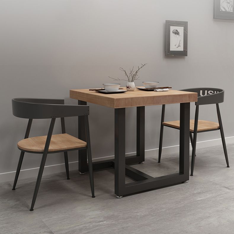 Industrial Style Solid Wood Dining Table Brown Square Table with Trestle Base for Dinning Room