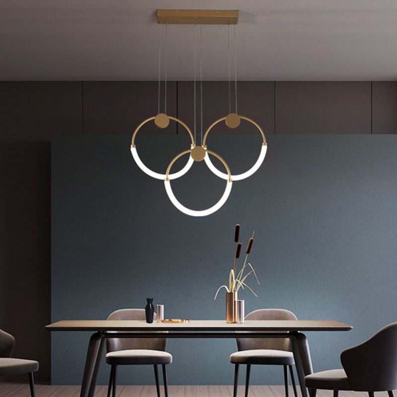 Minimalistic Ring Pendant Lighting Acrylic Living Room LED Island Ceiling Light in Gold