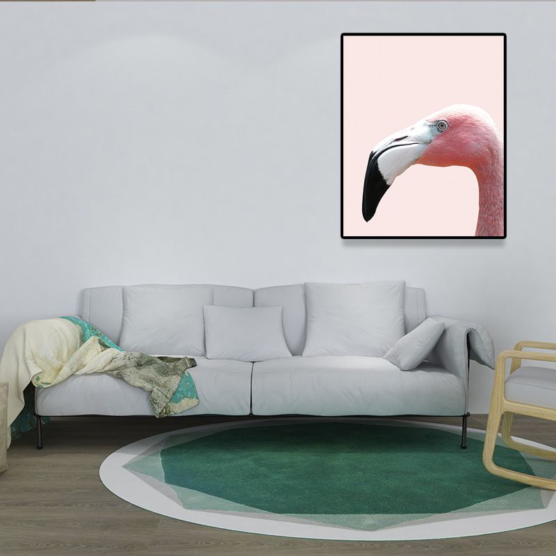 Head of Flamingo Canvas Print Tropical Textured Family Room Wall Art in Pink