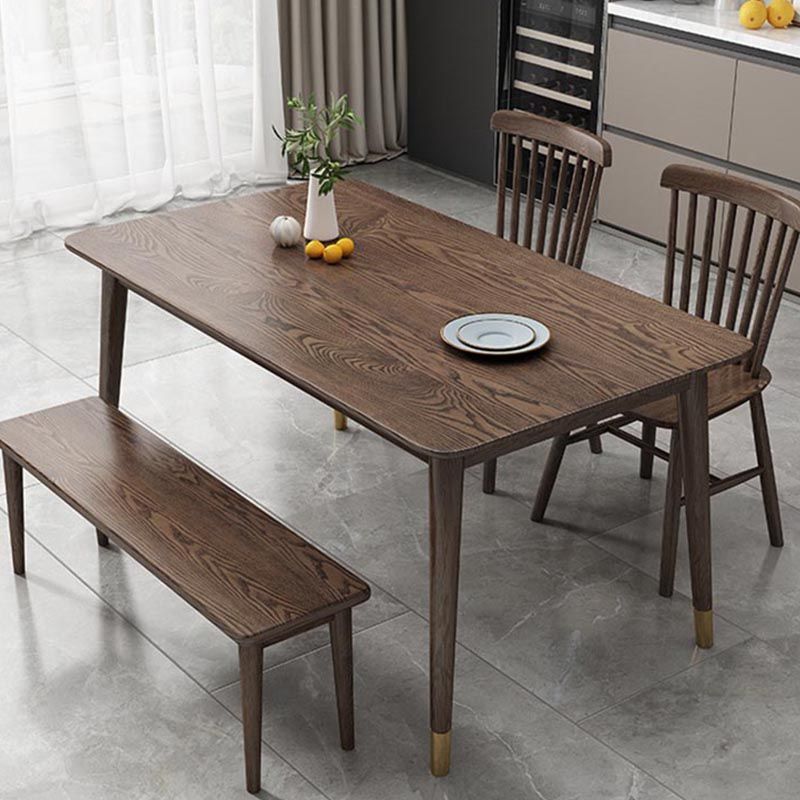 Rectangular Solid Wood Dining Table Modern Natural-brown Furniture with 4 Legs for Home