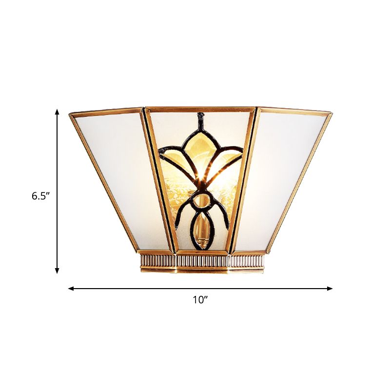 Single Light Trapezoid Sconce Lamp Colonial Opaline Glass Gold Finish Wall Light
