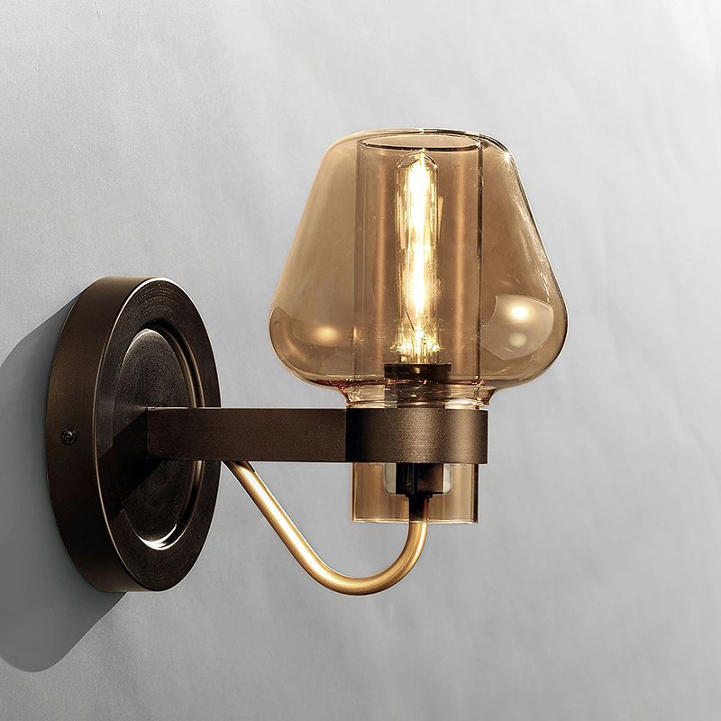 1 Fun a parete in vetro ambra chiaro moderno moderno illuminazione per la camera da letto dei funghi neri