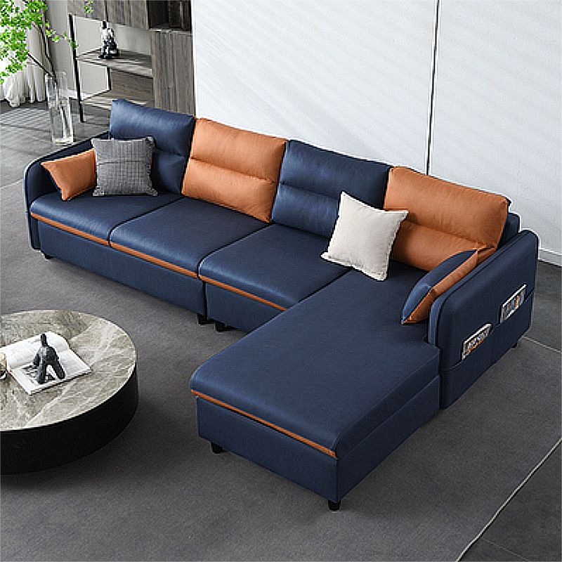 Moderne rechte Hand -ähnliche Sofa -Kunstlederabschnitte mit Kissen zurückkissen
