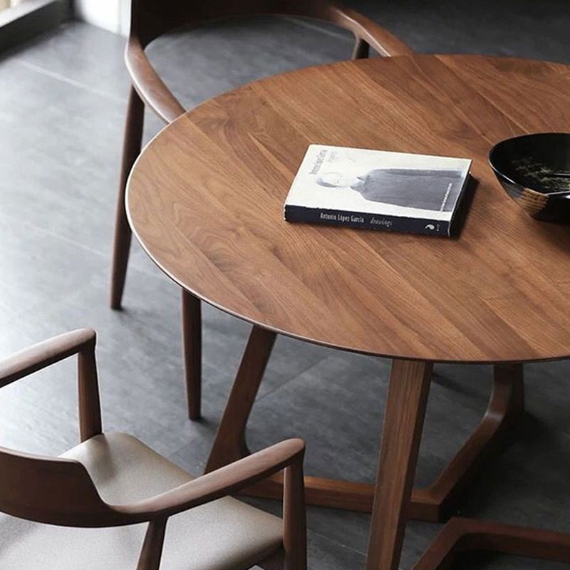 Round Double Base Dining Table Modern Pine Wood Table for Kitchen