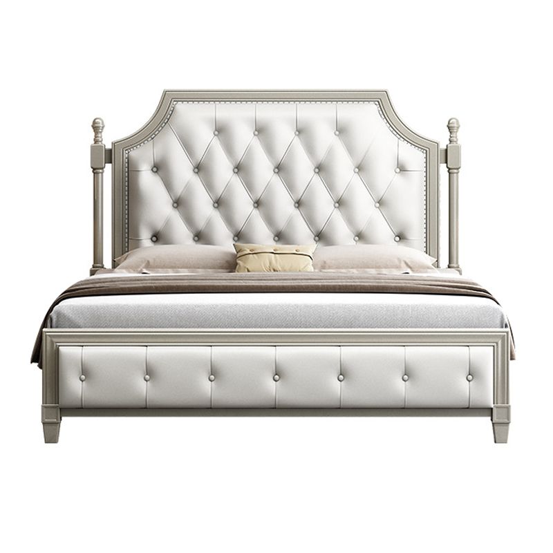 84.65 inch Wide Victorian Wingback Bed Frame Pine Wood Bed with Upholstered Headboard