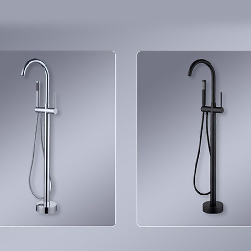 Brass Freestanding Tub Filler with Hand Shower Floor Mounted Bathroom Faucet