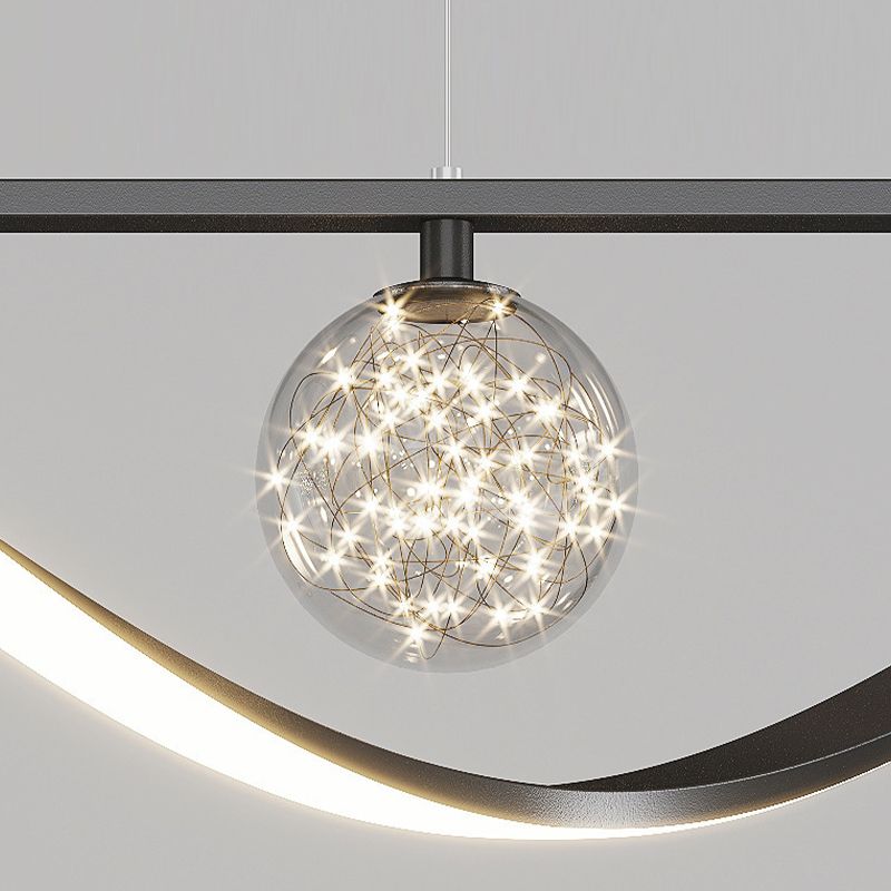 Modern LED Linear Ceiling Pendant in Black / Gold Metal and Glass Kitchen Island Light