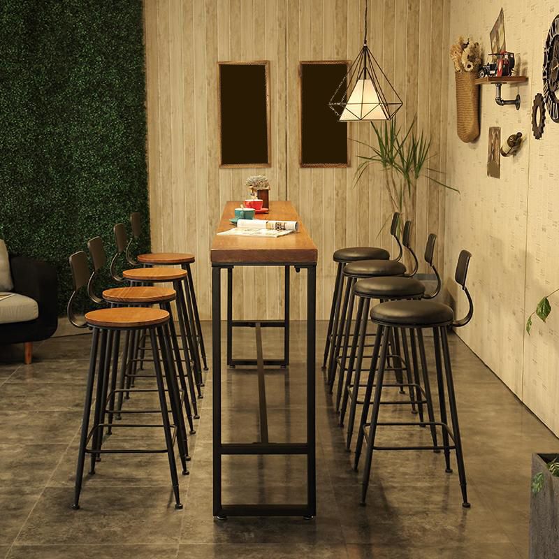 Industrial Bar Height Table Solid Wood Top Pub Table for Patio Use