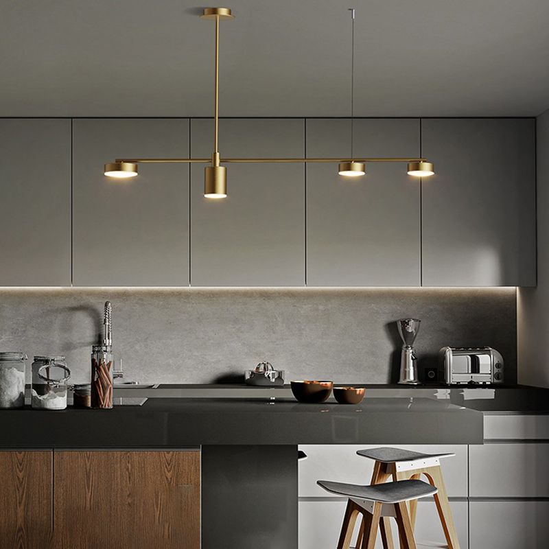 Cylinder Island Lights Modern Metal 4 Light Island Lighting in Gold