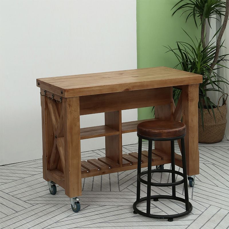 Farmhouse Pine Kitchen Island Removable Kitchen Cart with Drawer and Shelves