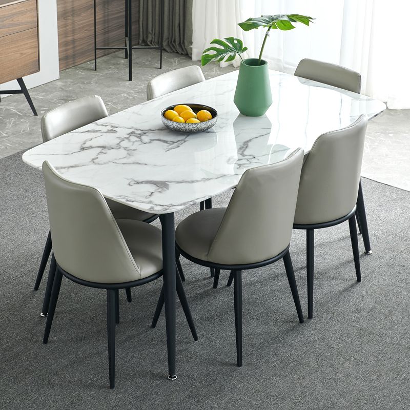 Rectangle Industrial Dining Table Fixed Table with Marble for Dining Room
