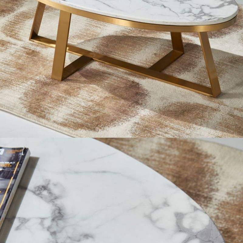Glam Metal Cross Legs Coffee Table Faux Marble Oval Coffee Table