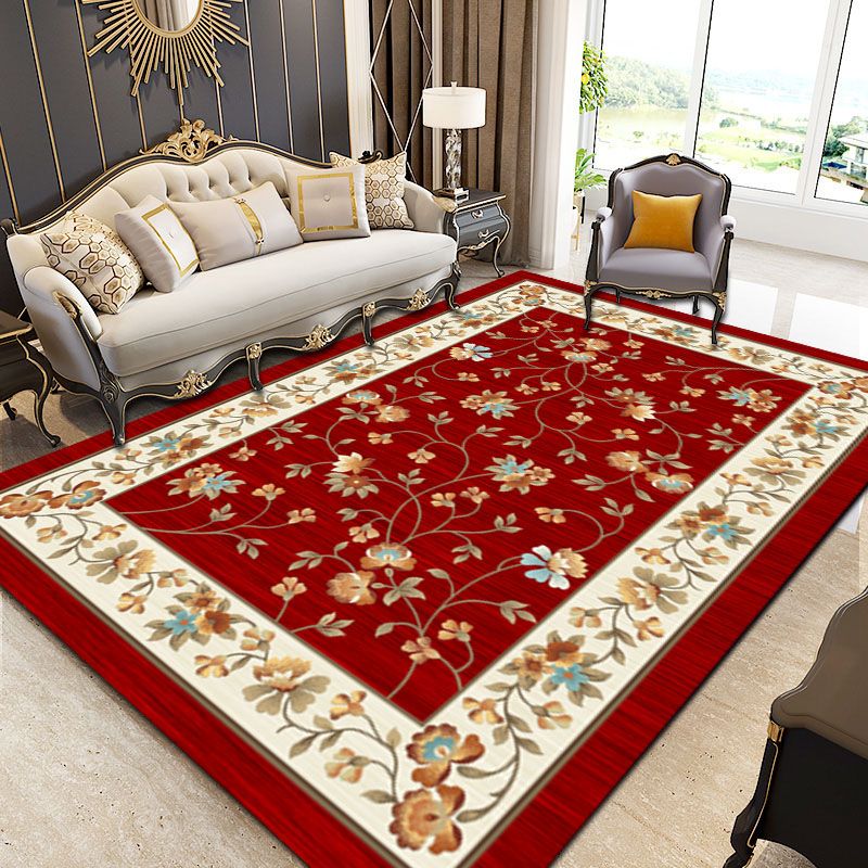 Alfombra de estampado floral de cuatro colores poliéster tradicional anti-deslizamiento alfombra interior para sala de estar
