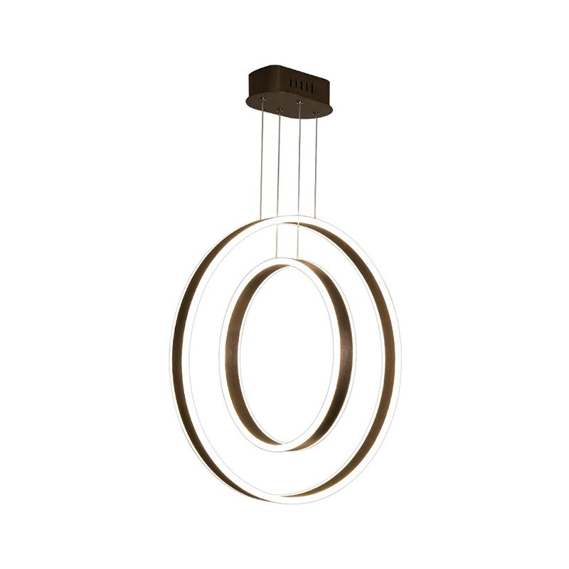 Minimalist Dual Circle Pendulum Light Metal Dining Room LED Suspension Pendant in Brown, Warm/White/Natural Light