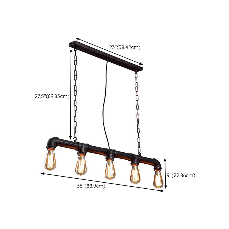 Linear Shape Pendant Light Modern Style Metal 5 Lights Hanging Lamp in Black/Rust