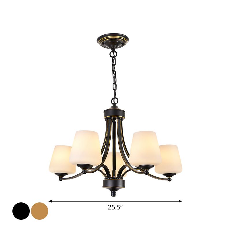 Wit glas/helder kristal taps toelopende hanger vintage 5/6-licht eetkamer plafond kroonluchter in zwart/goud