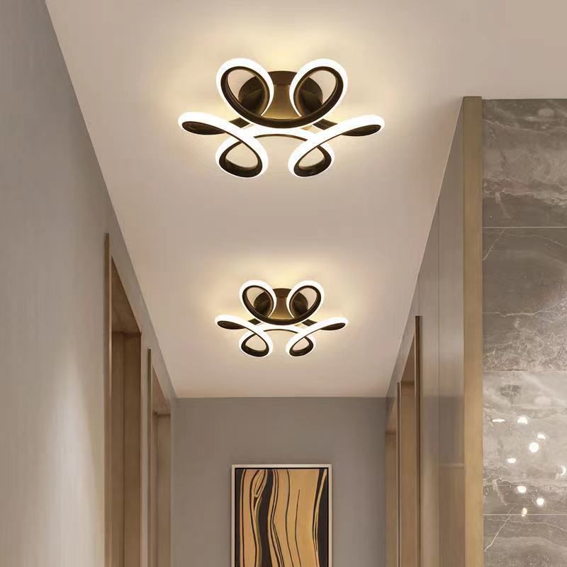 Modern Minimalist LED Ceiling Light Wrought Iron Linear Flush Mount with Acrylic Shade