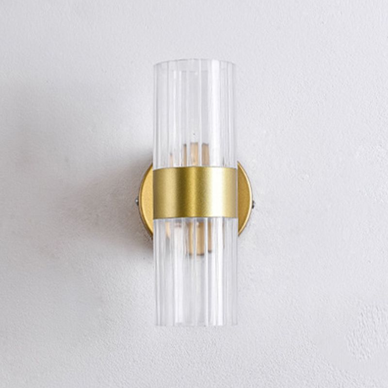 2-Light Cylinder Sconce Light Fixture Modern Glass Wall Light